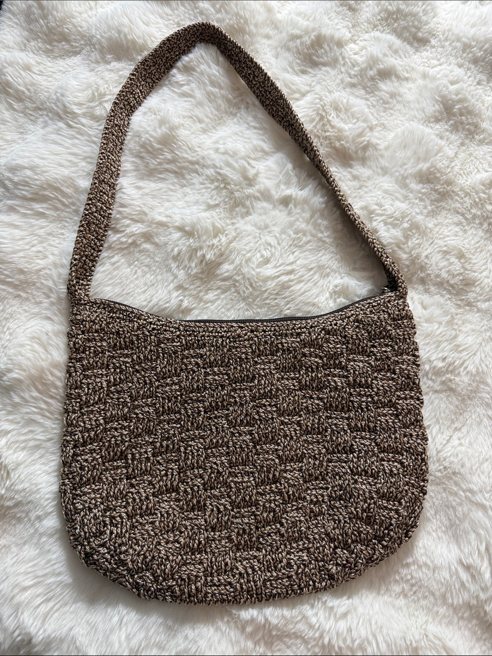 The Sak Woven Crochet Shoulder Hobo Bag in Brown